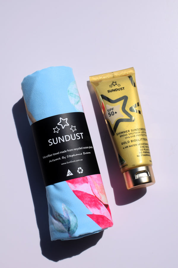 Bio Shimmer Sunscreen & Wattle Beach Towel Bundle