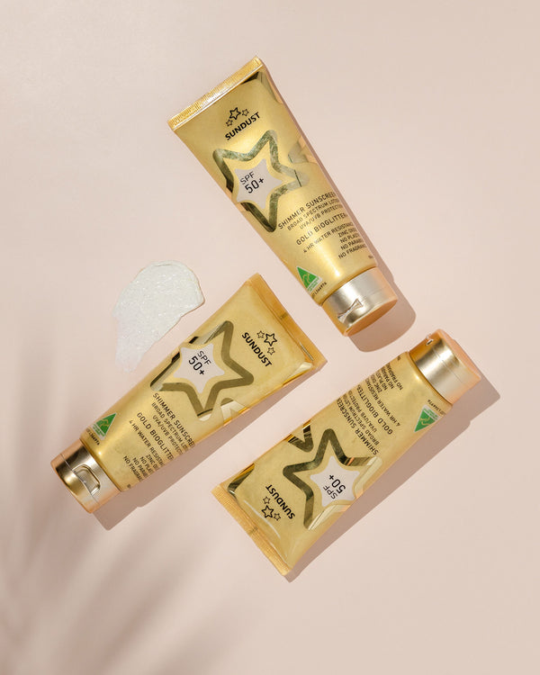 SunDust Gold Bio Shimmer SPF50+ Sunscreen 3 Pack Bundle