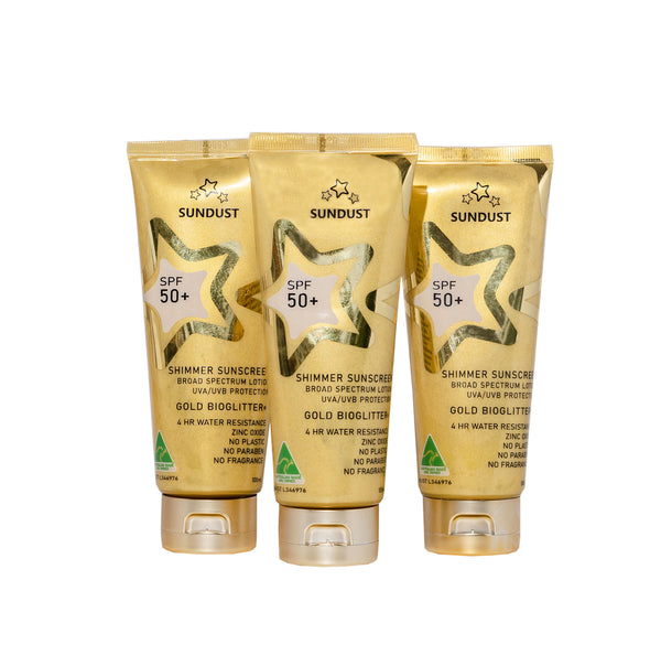 SunDust Gold Bio Shimmer SPF50+ Sunscreen 3 Pack Bundle